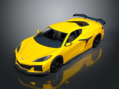 Yellow Sports Car With Sleek Design Black Accents Rear Spoiler and Shiny Exterior 3d model