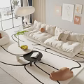 Modern Cream Style Sofa Coffee Table Combination Lazy Sofa Floor Lamp Hanging Picture Combination Art Cream Style Chandelier 3d model