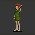 Red Haired Character In Green Leaf Outfit Holding Sword Standing On Black Base