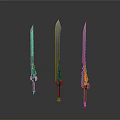 Fantasy Swords With Three Different Colorful Hilts Blue Purple Orange And Silver Blades