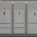 Three White Modern Double Door Refrigerators in Side by Side Arrangement with Sleek Design