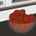 Fresh Ripe Red Lychees in Glass Bowl on Gray Countertop by Window Blinds