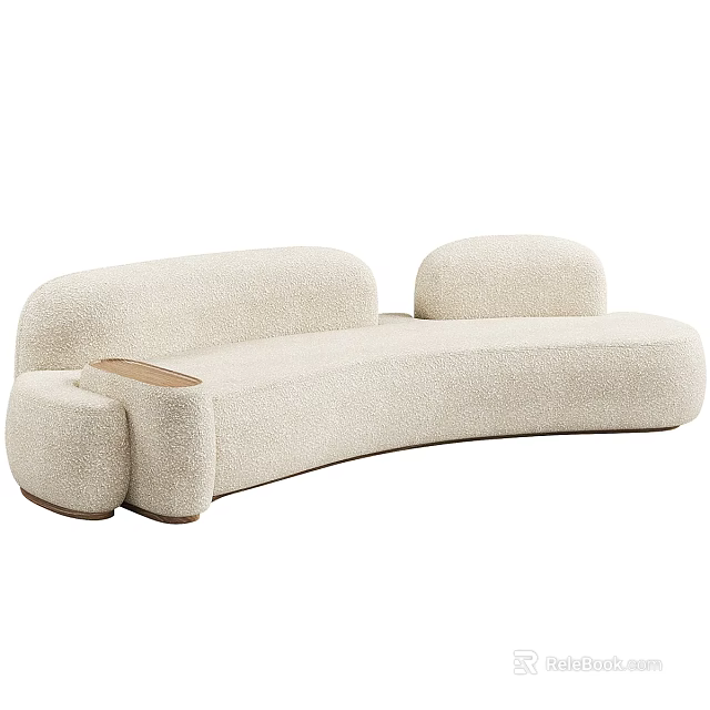 Beige Curved Sofa With Soft Sherpa Fabric For Modern Living Room Decor 3d model 