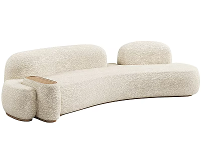Beige Curved Sofa With Soft Sherpa Fabric For Modern Living Room Decor 3d model