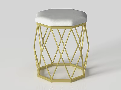 Modern Hexagonal Stool With White Padded Seat And Gold Geometric Frame 3d model