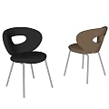 Black and Brown Leather Dining Chairs With Hollow Back And Metal Legs