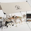 Outdoor Camping Table and Chairs Set with Tent Coffee Break Setup and Grill
