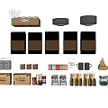 Various Kitchen Utensils Including Storage Boxes Coffee Cups Jars And Packaged Items In Neutral Tones