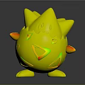 3D Cartoon Creature Character With Spiky White Body Blue Red Patterns And Small Black Eyes