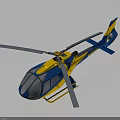Modern Blue And Yellow Helicopter With Rotors And Shiny Reflective Surface Design