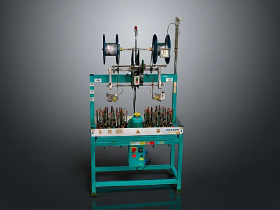 Industrial Manufacturing Machine With Green Frame Multiple Metal Spools And Control Panel System 3d model