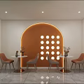 Chic Beauty Hair Salon Interior With Arched Backlit Wall Circular Holes And Abstract Art