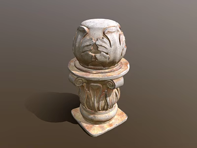 Classical Carved Column With Ornate Top Sculpture And Floral Base Design 3d model
