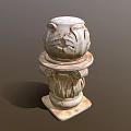 Classical Carved Column With Ornate Top Sculpture And Floral Base Design