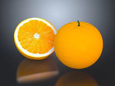 Fresh Ripe Orange Fruit Whole And Sliced With Juicy Pulp And Shiny Peel 3d model