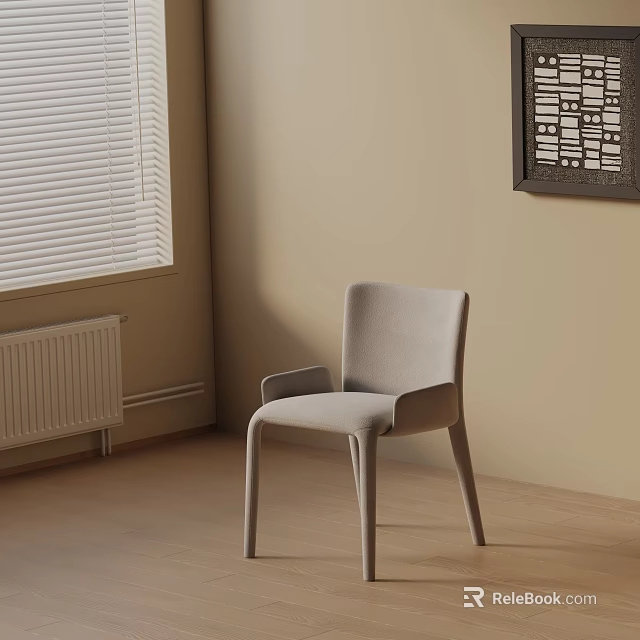 Modern Simple Design Beige Dining Chair with Armrests and Upholstered Finish 3d model 