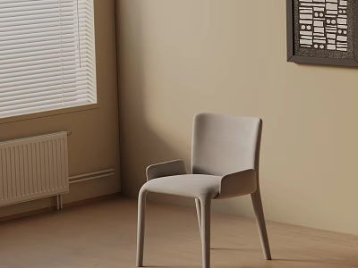 Modern Simple Design Beige Dining Chair with Armrests and Upholstered Finish 3d model