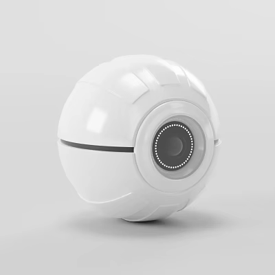Projection Monitoring Device Featuring White Spherical Design And Central Lens 3d model