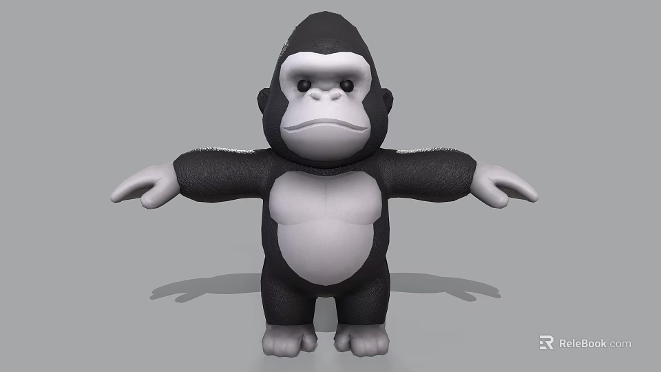 Cartoon Gorilla 3D Model With Black And White Color Standing Pose Open Arms 3d model 