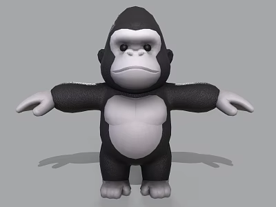 Cartoon Gorilla 3D Model With Black And White Color Standing Pose Open Arms 3d model