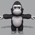 Cartoon Gorilla 3D Model With Black And White Color Standing Pose Open Arms