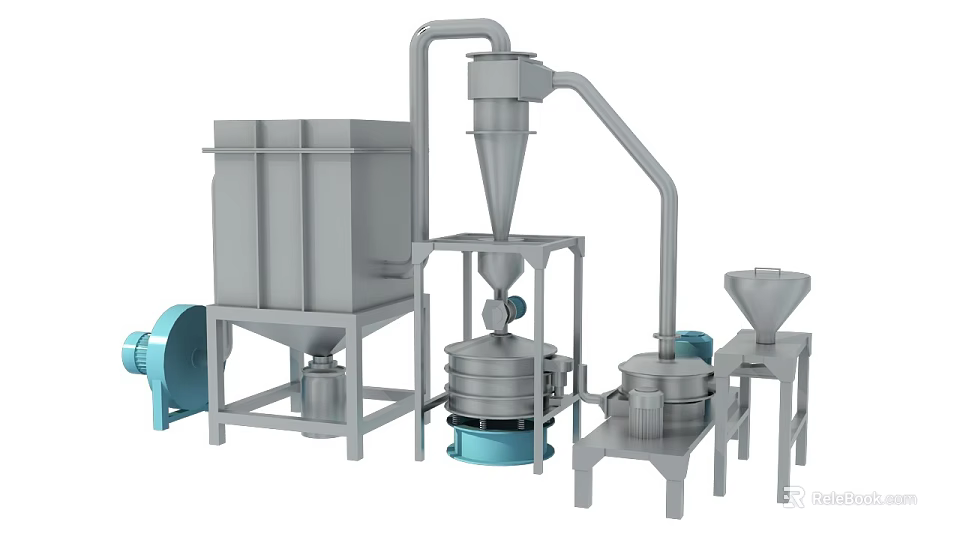 Industrial Equipment Processing System With Stainless Steel Mill Conveyor Pipeline And Electric Motor 3d model 