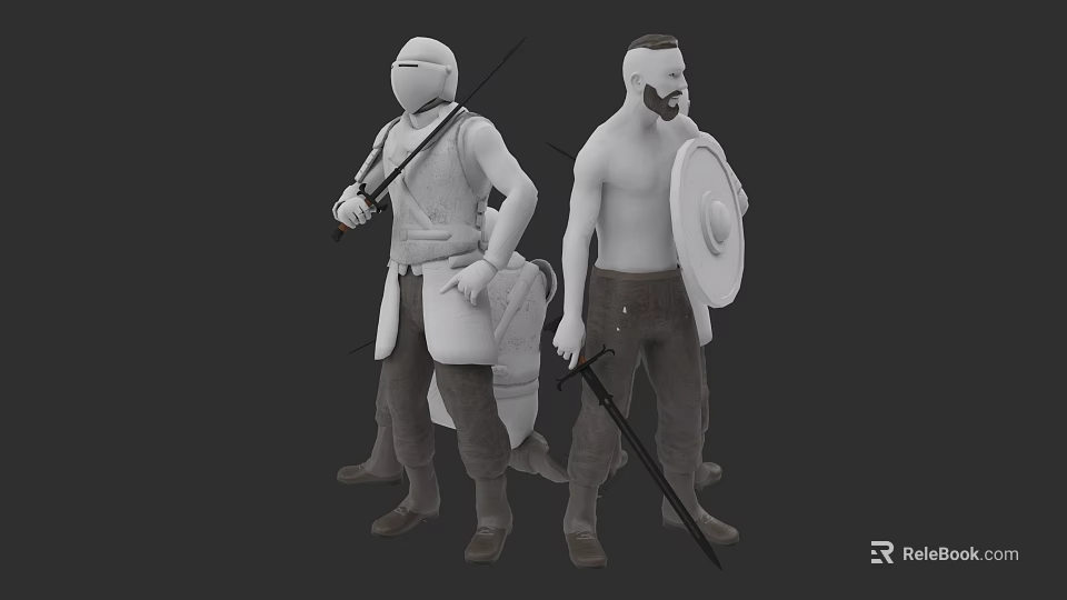 Game and Movie Warrior Characters With Spear Sword Shield Helmet and Beard 3d model 