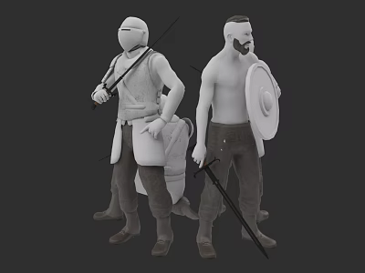 Game and Movie Warrior Characters With Spear Sword Shield Helmet and Beard 3d model