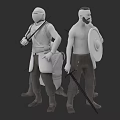 Game and Movie Warrior Characters With Spear Sword Shield Helmet and Beard