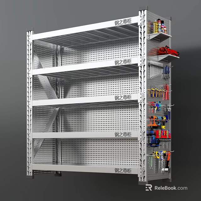 Garage Metal Shelving Unit with Multi Layer Design and Hanging Tools Organizer 3d model 