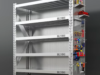 Garage Metal Shelving Unit with Multi Layer Design and Hanging Tools Organizer 3d model