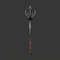 Fantasy War Hammer With Ornate Polished Metal Head And Wooden Handle Design