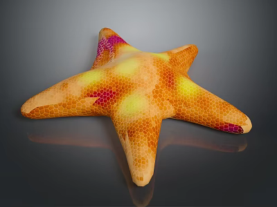 Colorful Starfish with Orange Yellow and Purple Spots and Honeycomb Texture on Dark Reflective Surface 3d model
