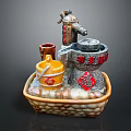 Traditional Chinese Style Decorative Furniture Featuring Stone Mill Bucket Fortune Character And Basket Base