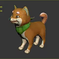 Cute Orange Shiba Inu Dog With Green Plaid Scarf Standing In 3D Rendered Scene