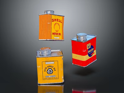 Vintage Metal Oil Cans Collection With Shell BP Brand Logos And Colorful Design 3d model