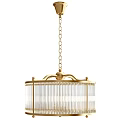 Elegant Two Modern Chandeliers With Transparent Glass And Gold Metal Vertical Ribbed Design