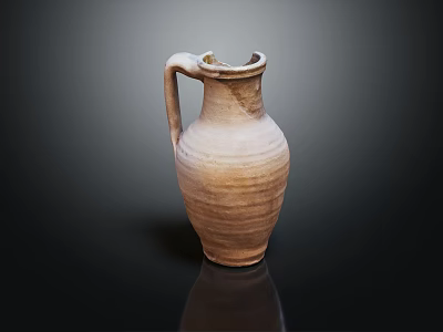 Handcrafted Clay Jug With Striped Design And Handle On Dark Background 3d model