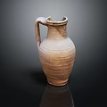 Handcrafted Clay Jug With Striped Design And Handle On Dark Background 3d model