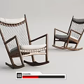 Set of Two Modern Rocking Chairs With Wooden Frame Woven Mesh And White Cushion