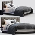 Modern Double Bed With Gray Comforter White And Gray Pillows And Headboard 3d model