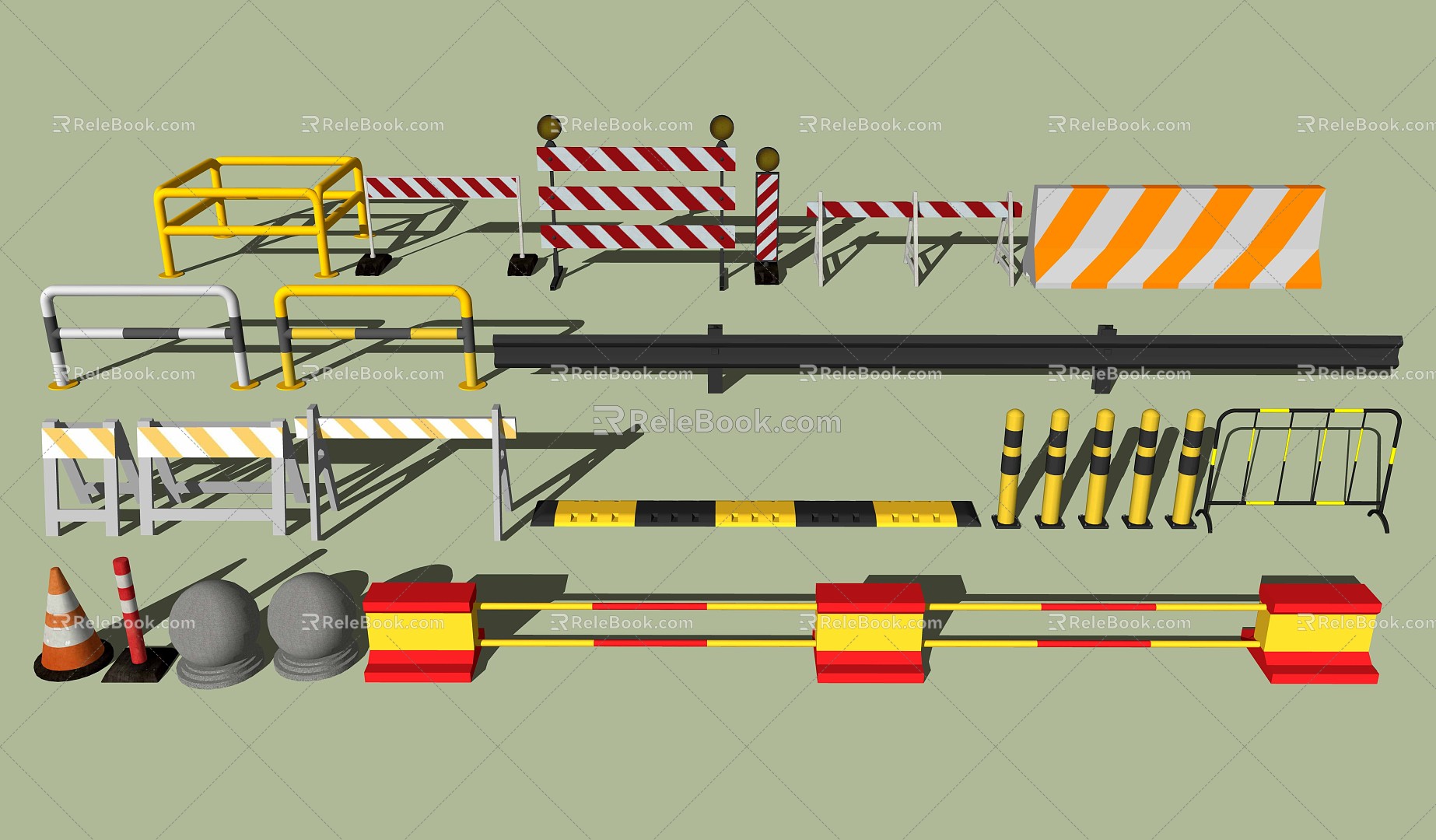 Modern barricade traffic barricade warning sign wrought iron fence speed bump cone barrel 3d model