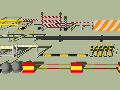 Various Construction Road Facilities Featuring Barriers Guardrails Warning Strips And Posts 3d model