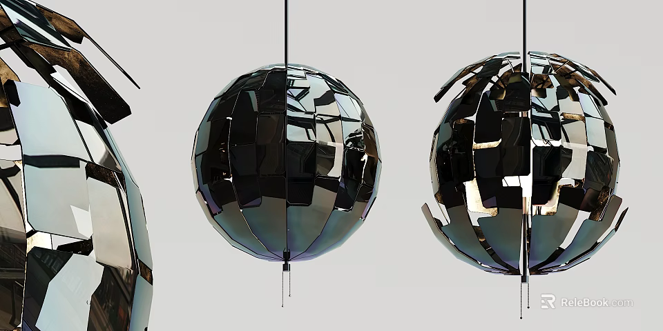 Metallic Spherical Pendant Lights with Reflective Mirror Surface and Modern Design 3d model 