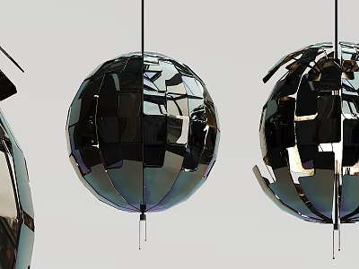 Metallic Spherical Pendant Lights with Reflective Mirror Surface and Modern Design 3d model