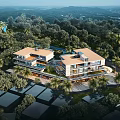 Luxurious Detached Villa Surrounded By Lush Greenery And Palm Trees With Natural Scenery