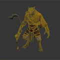 Wolf Like Man Wearing Yellow Cloak Holding Axe With Decorative Outfit