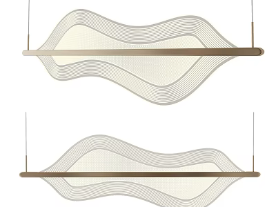 Modern Wavy Chandelier with Curved Lines and Horizontal Wooden Bar for Modern Interior Design 3d model