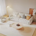 Modern Minimalist Beige Sofa and Coffee Table Set With Pillows Rug and Floor Lamp