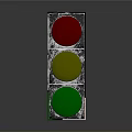 Classic Traffic Light With Red Yellow Green Circular Lights And Metal Frame